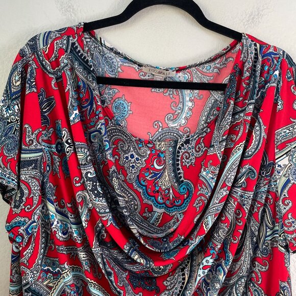Roz & Ali Womens Plus 2X Paisley Drape Neck Top Stretch Shirt Short Sleeve - Picture 7 of 9
